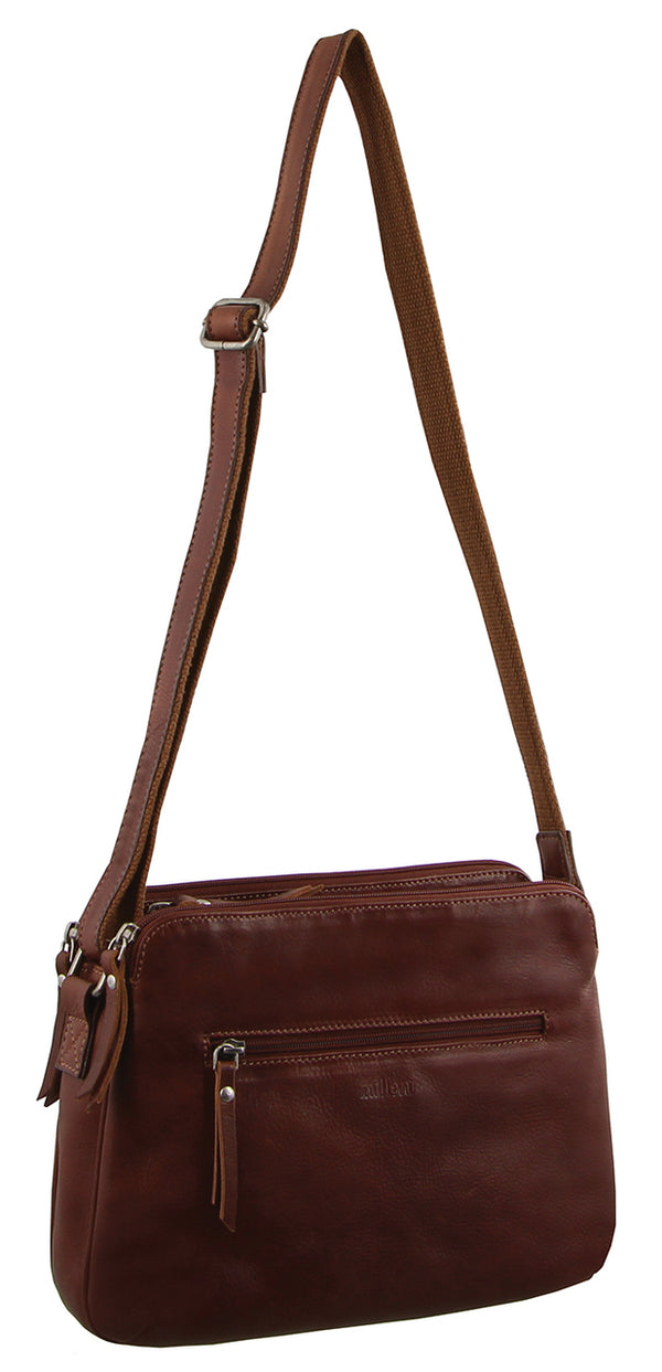 Milleni Ladies Leather Cross Body Bag in Chestnut (NL10768)