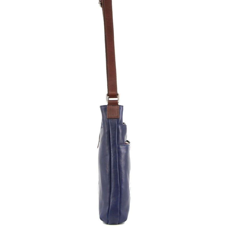 Milleni Ladies Nappa Leather Cross Body Bag in Indigo-Chestnut (NL2439)