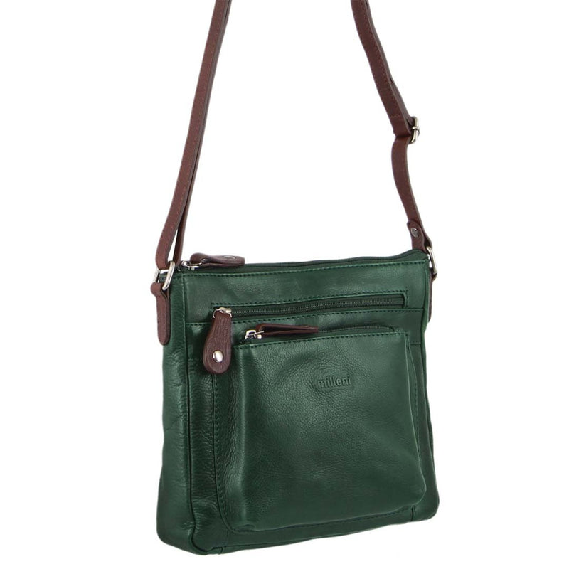 Milleni Nappa Leather Cross Body Bag in Emerald-Chestnut (NL2598)