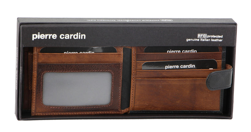 Pierre Cardin Italian Leather Mens Two Tone Wallet in Black (PC2631)