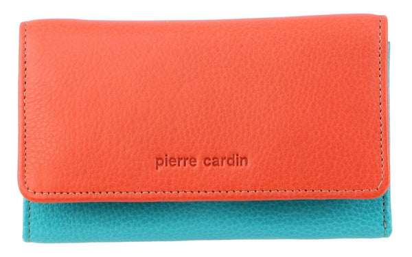 Pierre Cardin MultiColour Leather Ladies Tri-Fold Wallet in Orange-Turqouse (PC3261)