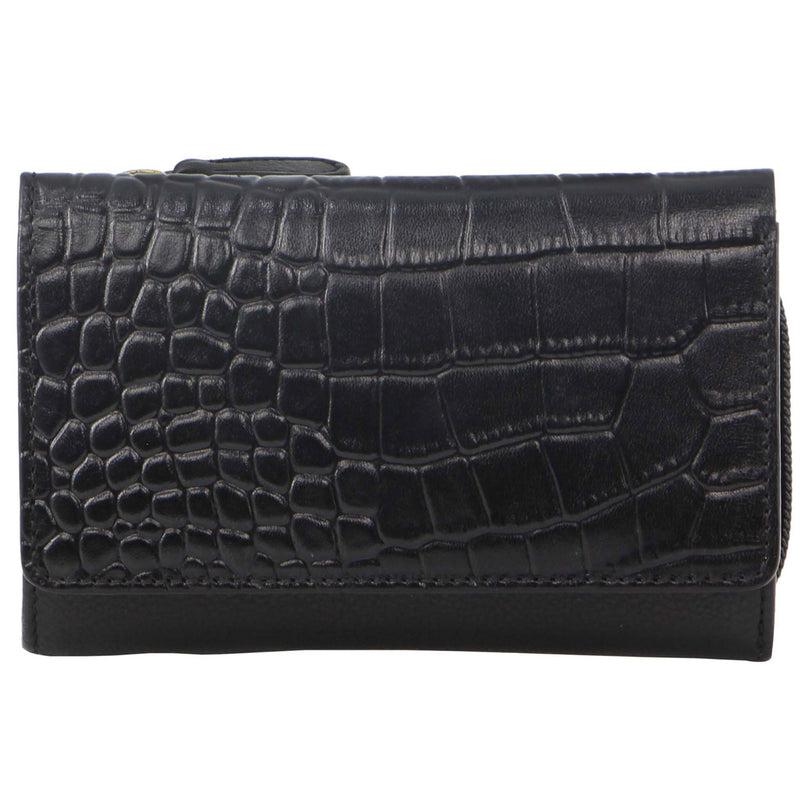 Pierre Cardin Croc-Embossed Leather Women's Tri-Fold Wallet in Black (PC 3277)